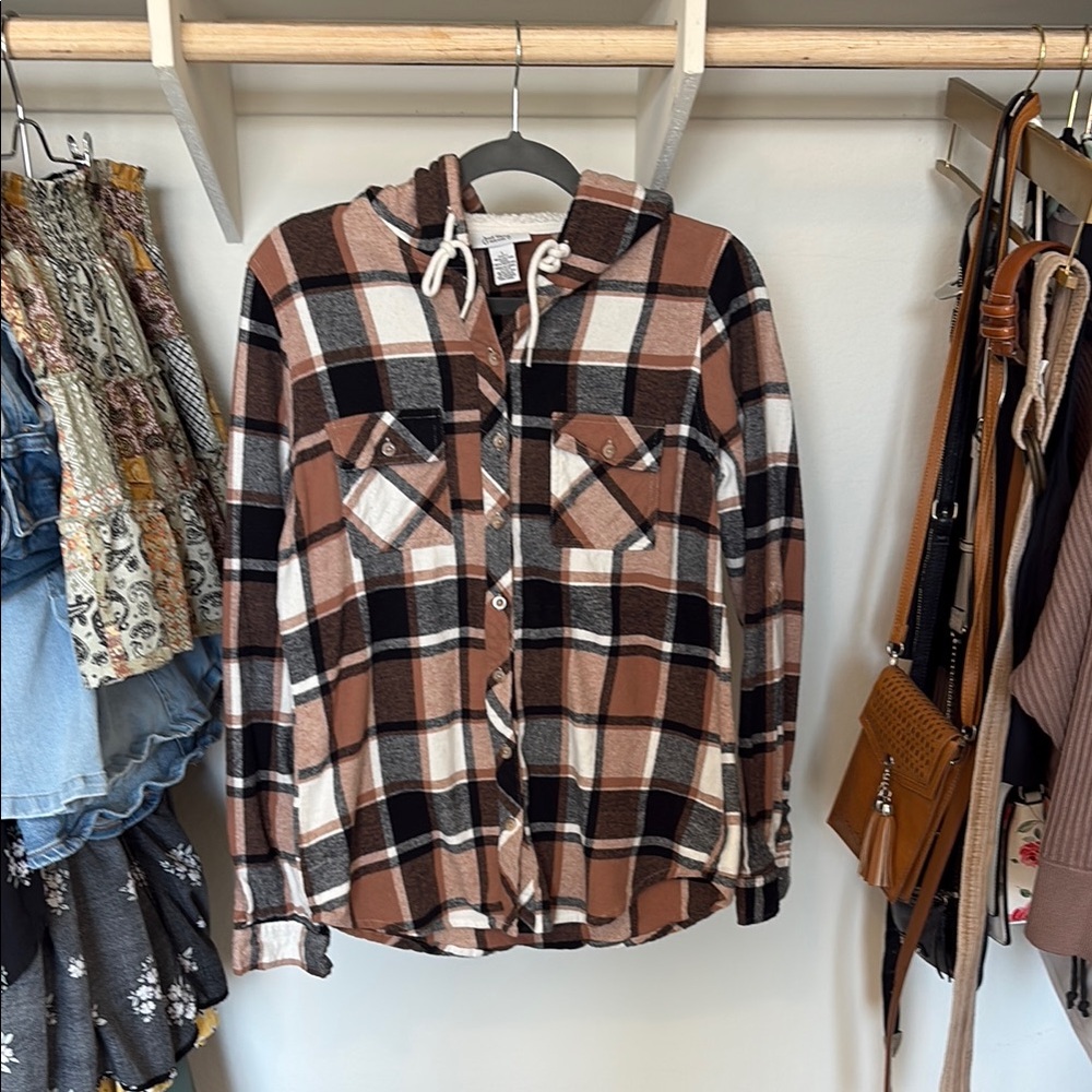 Plaid Button-Up Hoodie Shirt